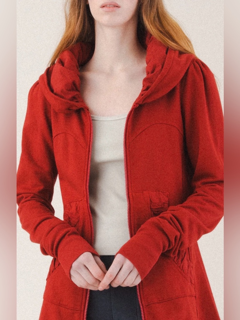 [Prairie Underground] Long Cloak Hoodie in Crimson Sz: M - Picture 15 of 15